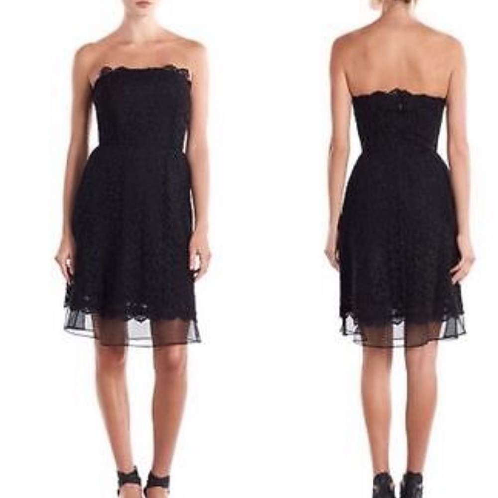 JOIE Caviar Black Floral Lace Overlay Strapless Cocktail Dress size small